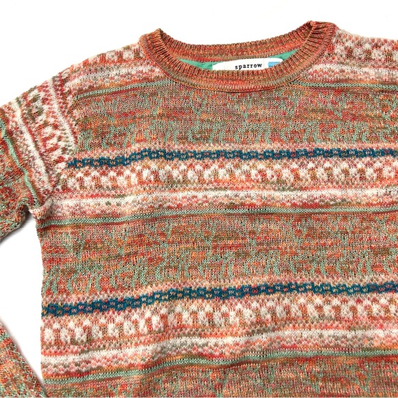 Anthropology Sparrow Multicolor Patterned Reindeer Crewneck Metallic Sweater - Picture 3 of 7